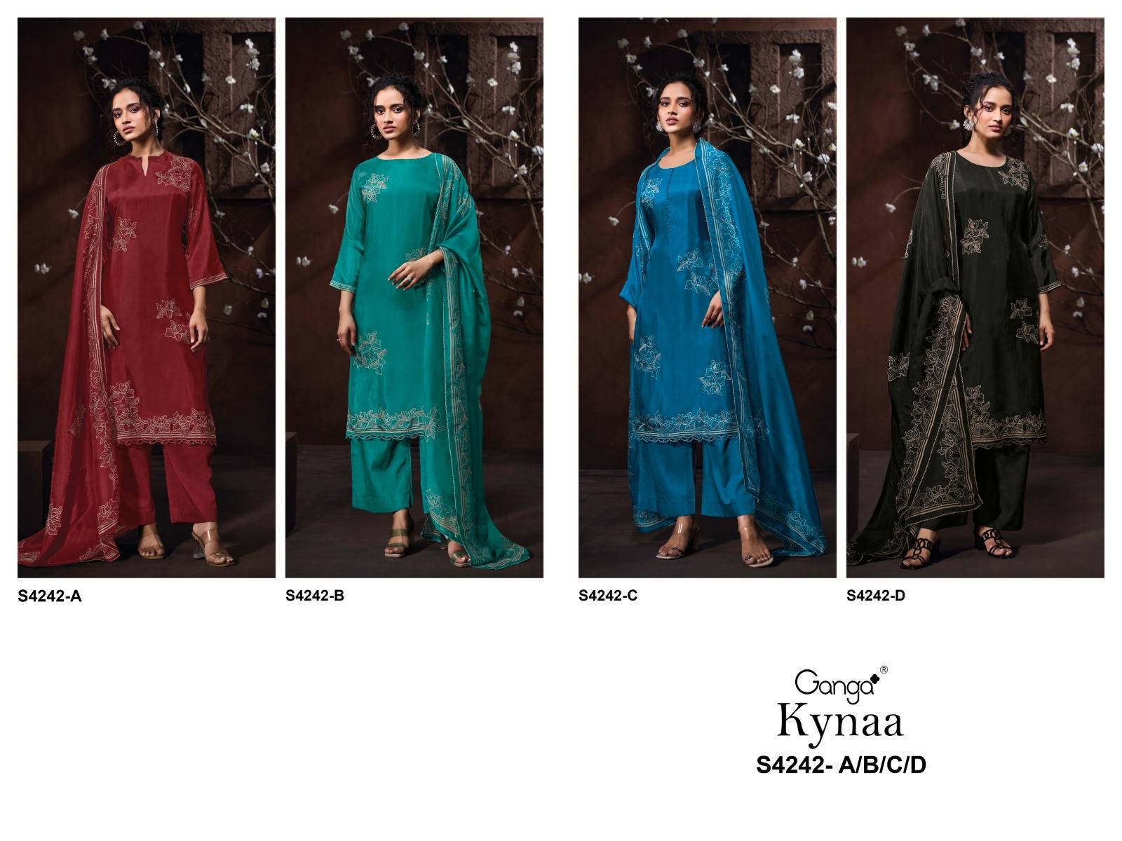 KYNAA 4242 Series By GANGA FASHION Stylish Beautiful Colourful PURE SILK Dresses At Wholesale Price